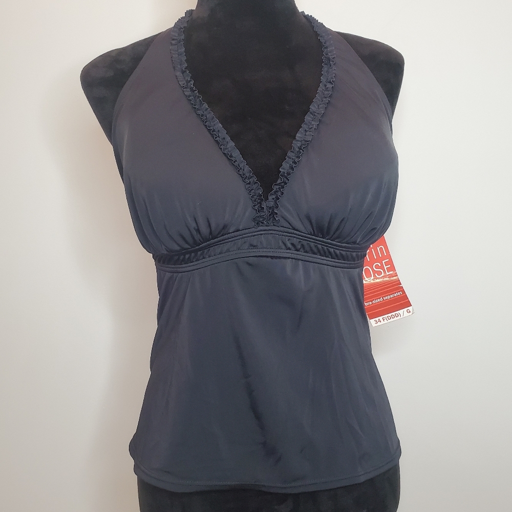 Aerin Rose Banded Ruffle Tankini Black Halter DDD